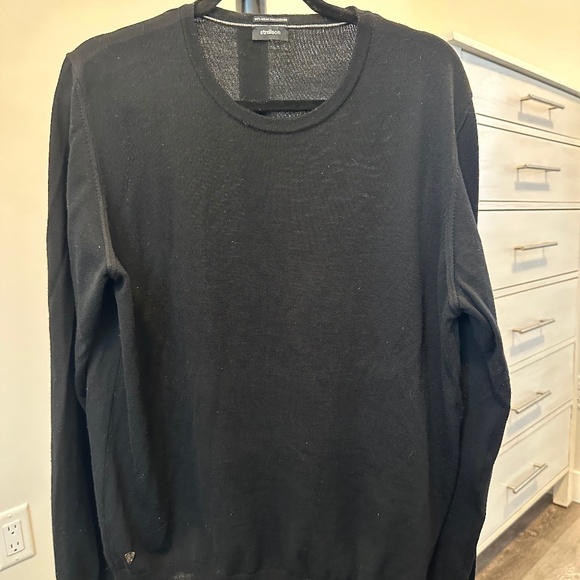 3 Strellson Men's Merino Wool/Linen Sweaters, Navy/Black plaid, L. blue, Black - Picture 8 of 10